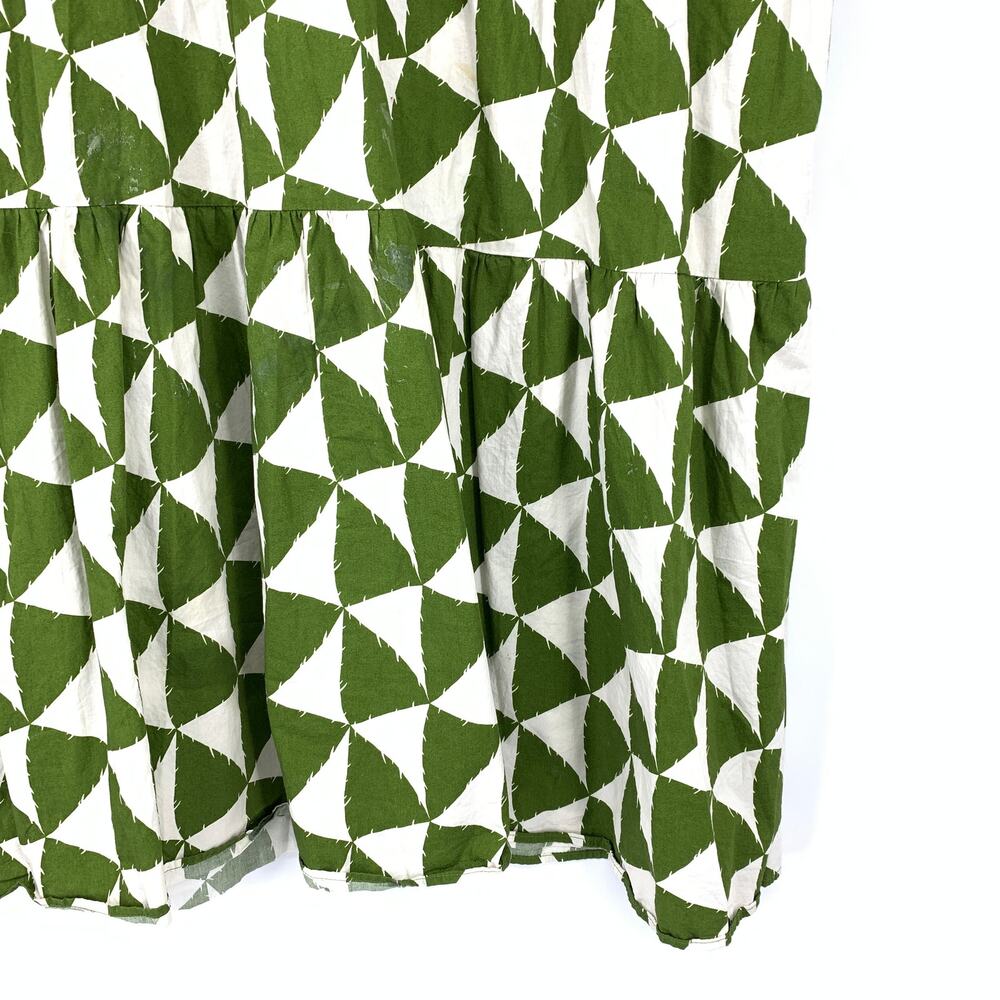 Maeve Anthropologie Bettina Green White Triangle Tiered Midi Shirt Dress Sz L - Picture 4 of 6